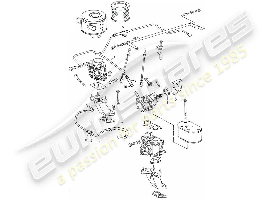porsche 1963 (356b/356c) pompa del carburante - e - linea del carburante schema delle parti