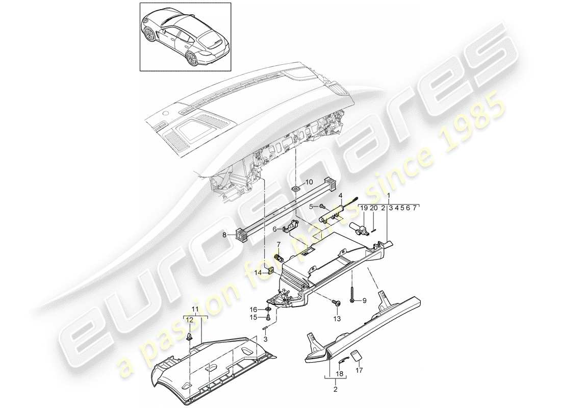 porsche 2014 (panamera 970) rivestimento del pannello del cruscotto diagramma delle parti