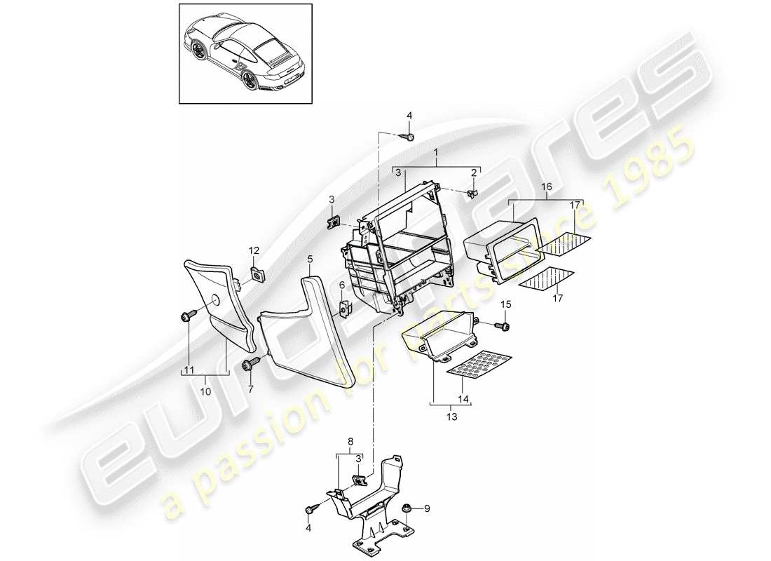 porsche 2013 (997-2 turbo / gt2 rs) console centrale diagramma delle parti