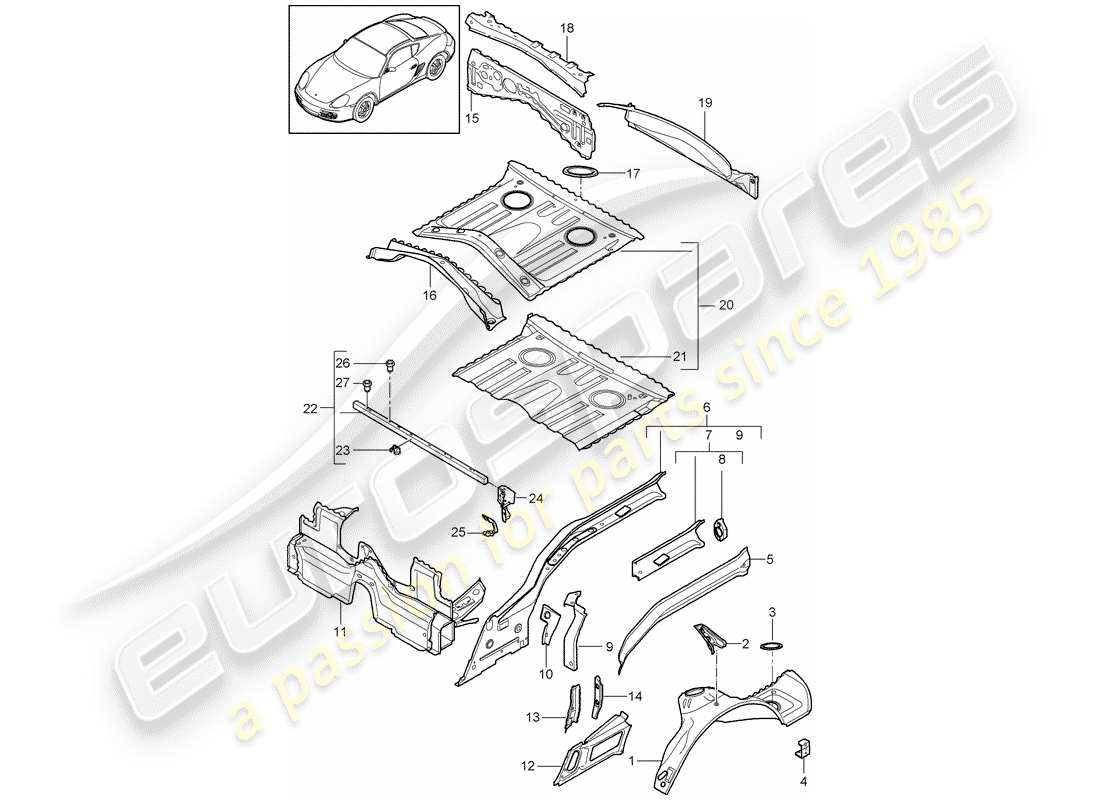 porsche 2012 (987 cayman) schema delle parti estremità posteriore