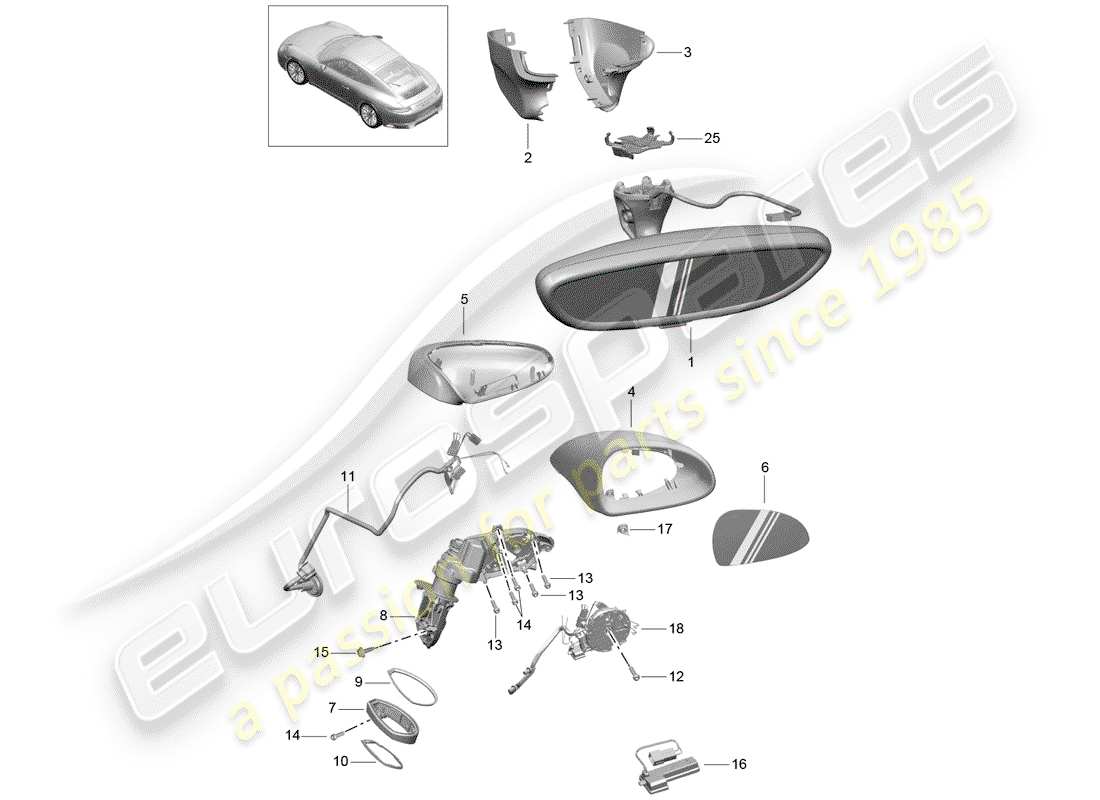 porsche 991 gen. 2 (2020) schema delle parti specchio retrovisore interno