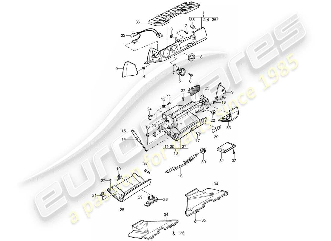 porsche 2005 (987 boxster) scatola di guanti diagramma delle parti