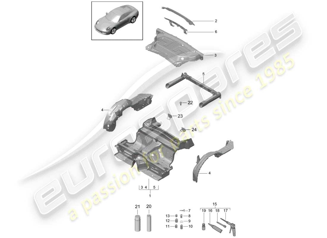 porsche 2016 (991-1) schema delle parti estremità posteriore