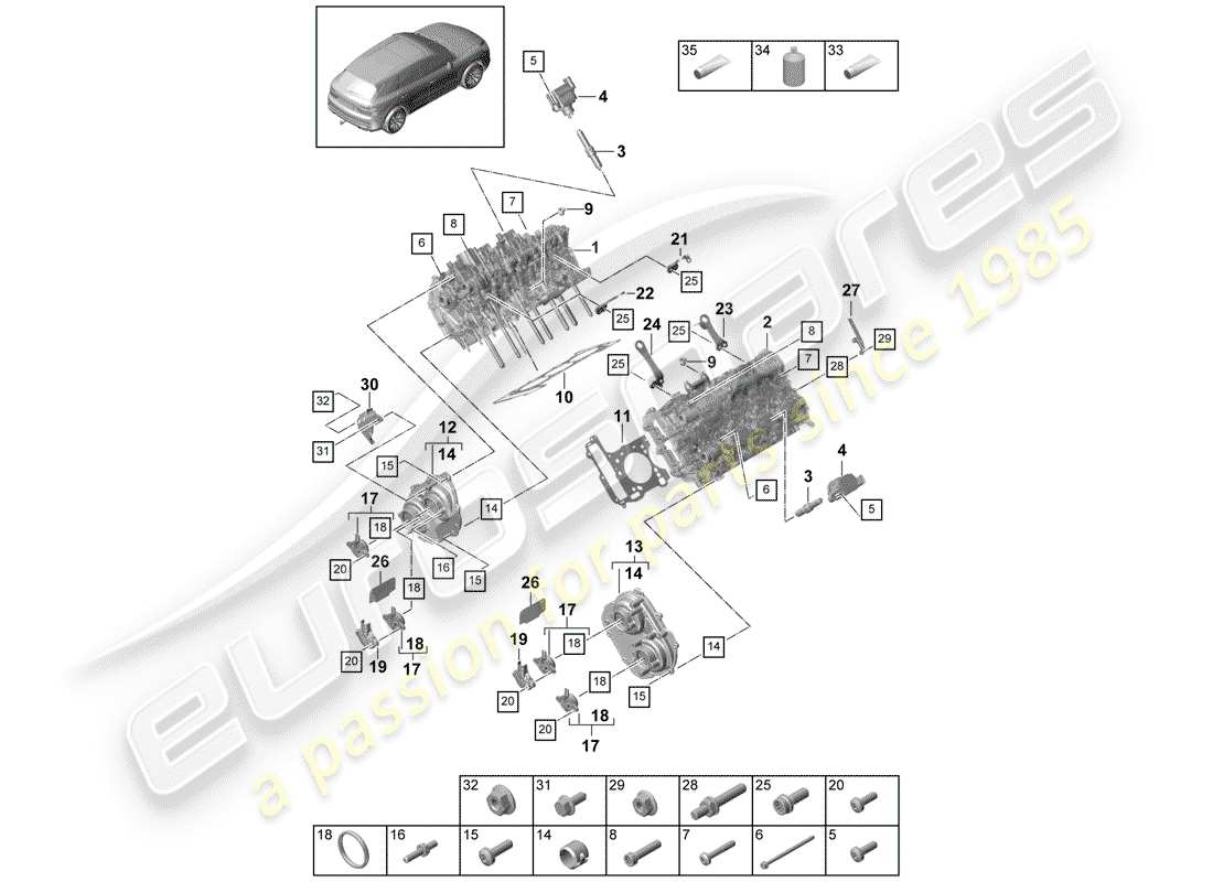 porsche 2019 (cayenne e3 9ya/9yb) schema delle parti della testa cilindro