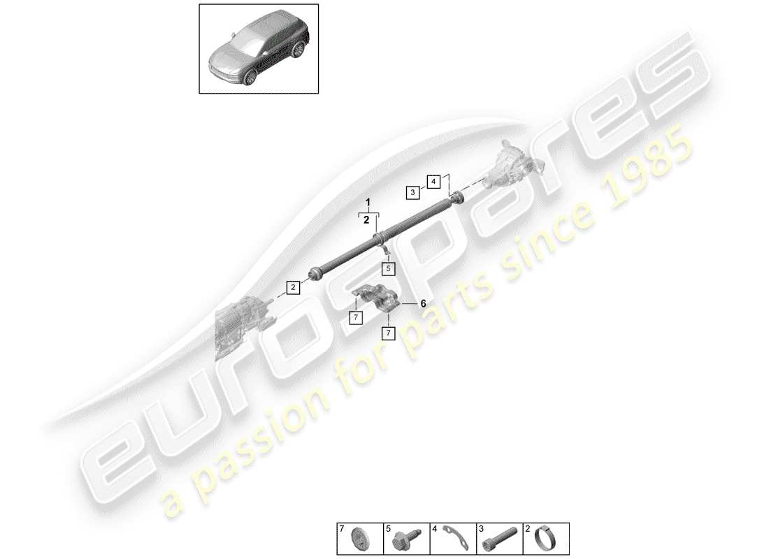 porsche 2019 (cayenne e3 9ya/9yb) albero dell'elica diagramma delle parti