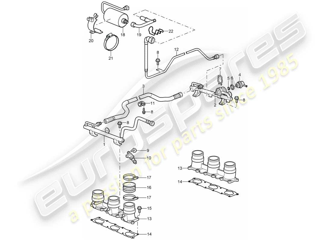 porsche 2008 (997-1 gt3) tubo di raccolta carburante diagramma delle parti