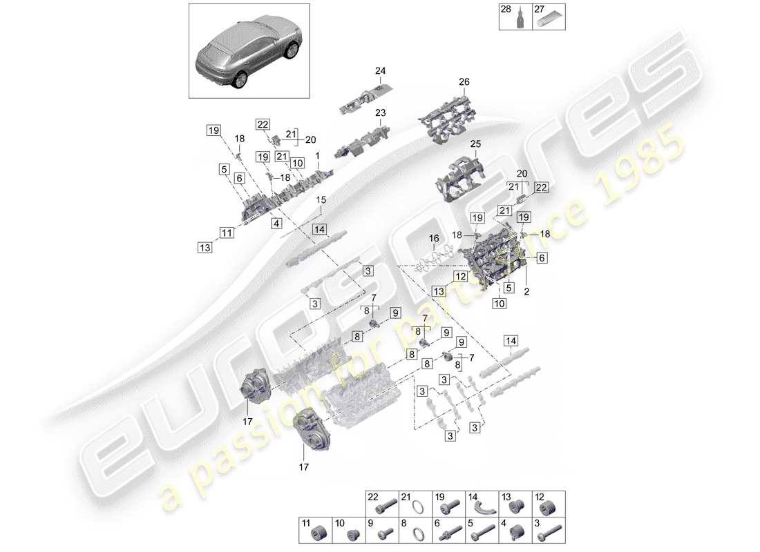 porsche macan (2019) diagramma delle parti del coperchio valvola