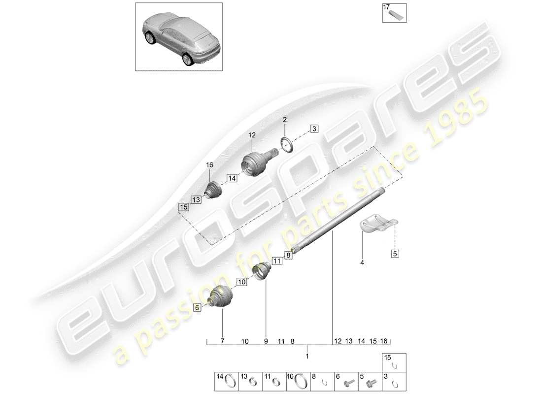 porsche 2019 (macan) albero di trasmissione diagramma delle parti