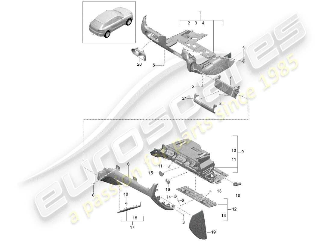 porsche 2015 (macan) scatola di guanti diagramma delle parti