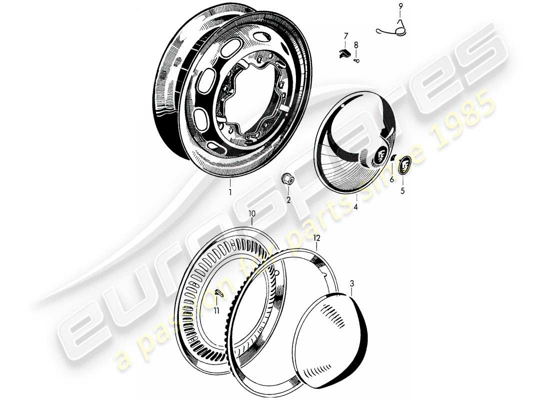 porsche 1954 (356/356a) ruote diagramma delle parti