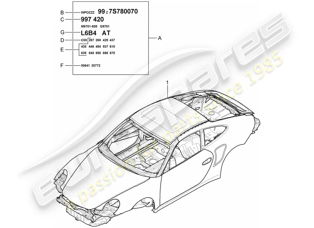 porsche 2013 (997-2 turbo / gt2 rs) schema delle parti della carrozzeria