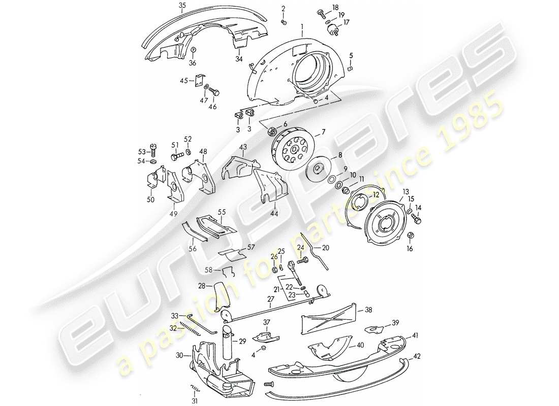 porsche 1954 (356/356a) diagramma delle parti del raffreddamento ad aria