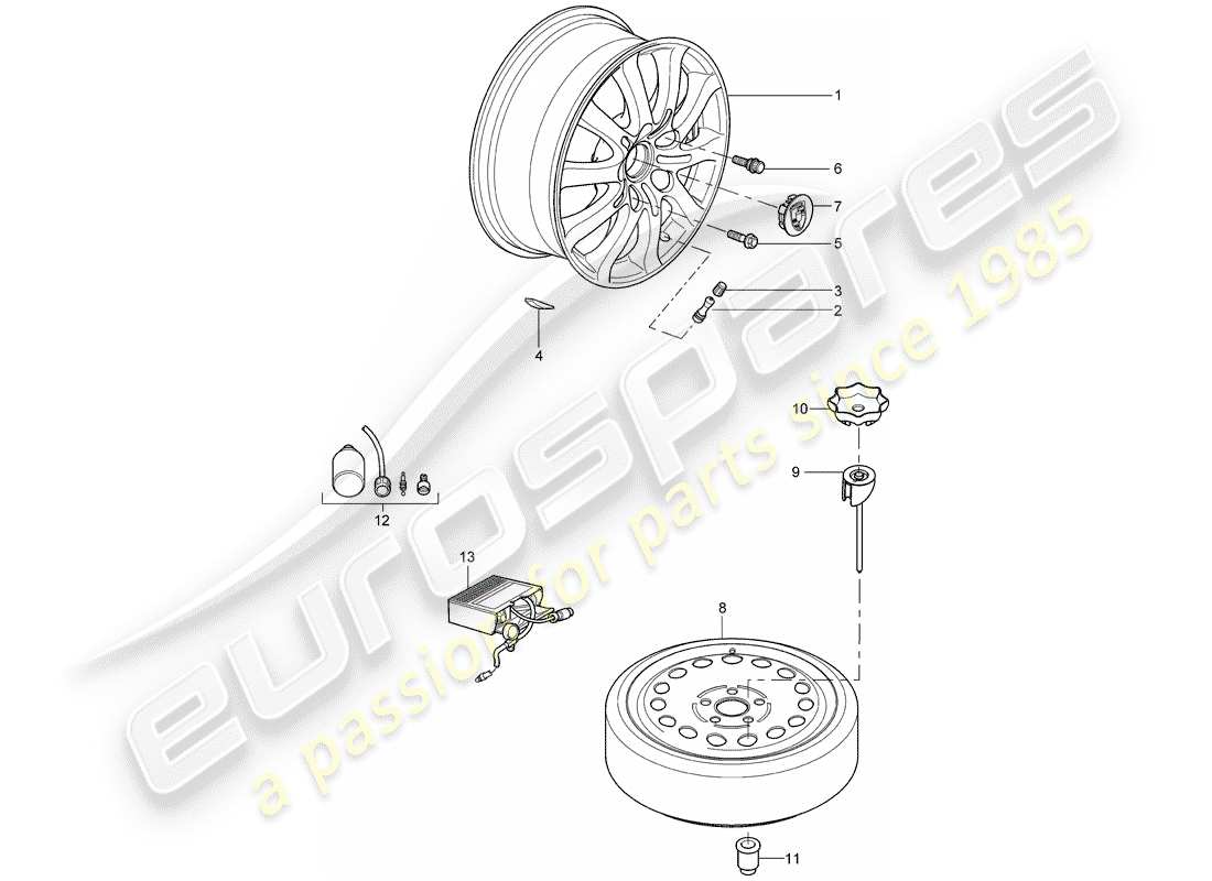 porsche 2004 (cayenne e1 9pa) diagramma delle parti del cerchio in lega