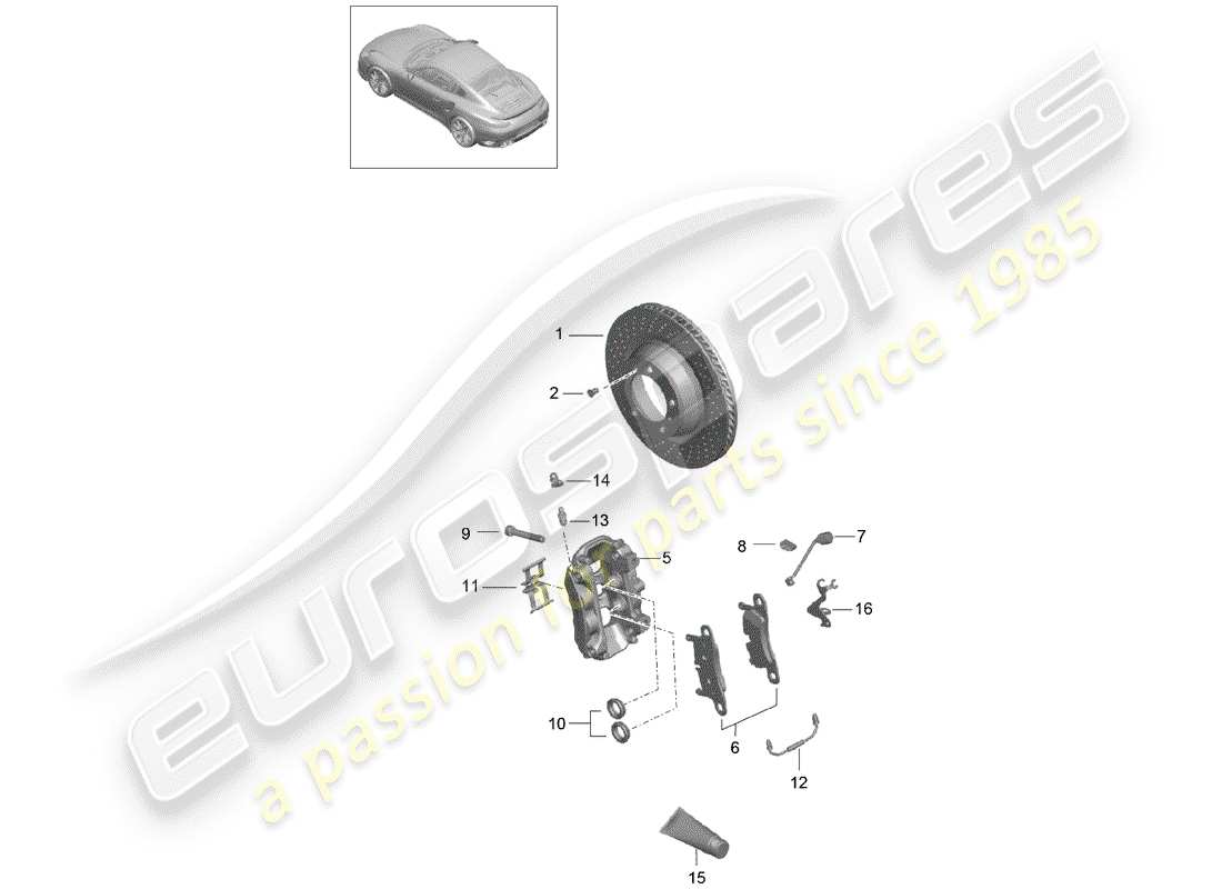porsche 2016 (991-1 turbo) freni a disco diagramma delle parti