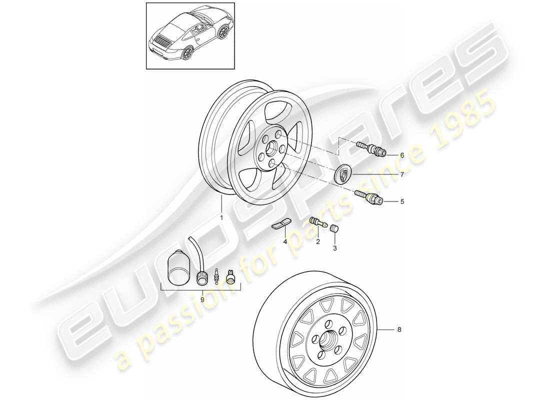 porsche 2011 (997-2) ruote diagramma delle parti
