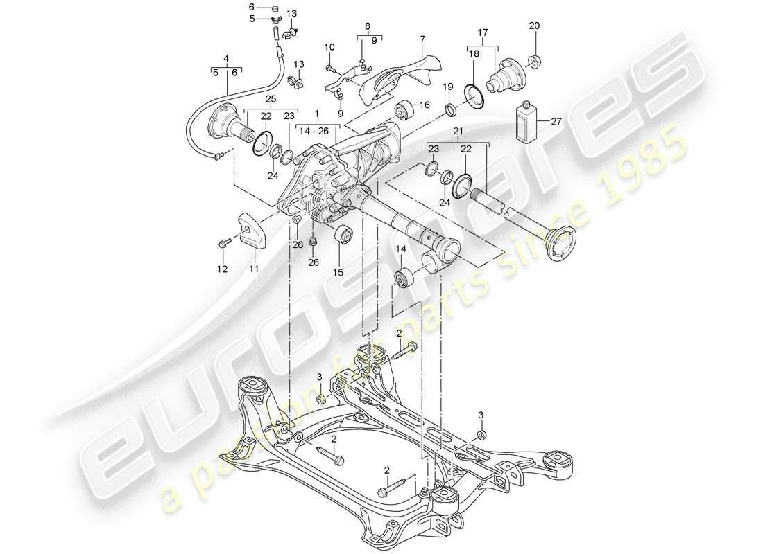 porsche 2008 (cayenne e1 9pa) differenziale assale anteriore diagramma delle parti