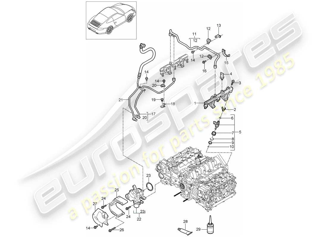 porsche 2011 (997-2) tubo di raccolta carburante diagramma delle parti