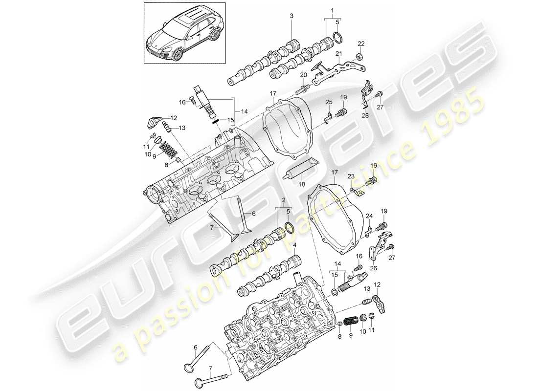 porsche 2011 (cayenne e2 92a) albero a camme, valvole diagramma delle parti