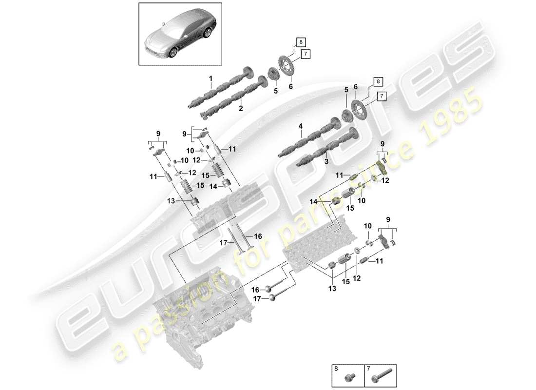 porsche 2018 (panamera 971-1) schema delle parti albero a camme, valvole