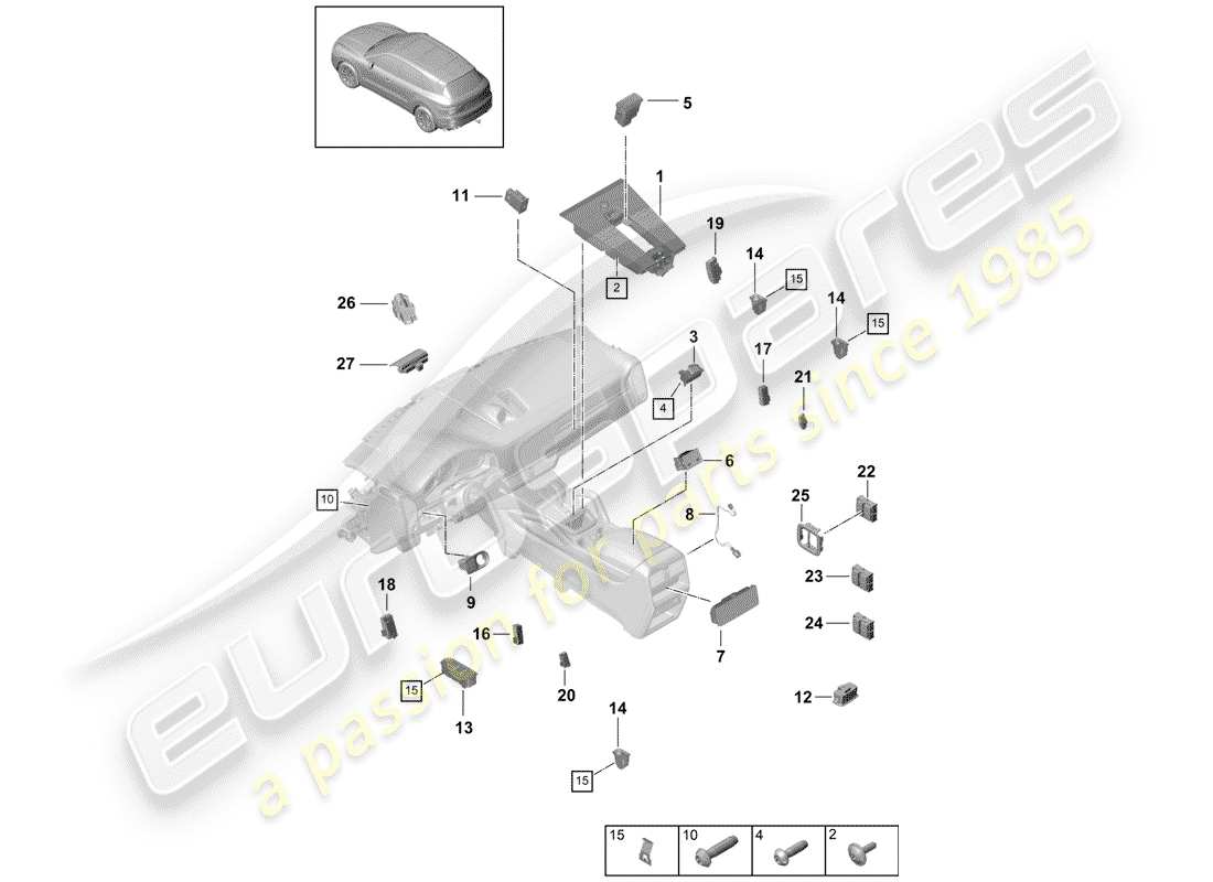 porsche cayenne e3 (2019) diagramma delle parti dell'interruttore