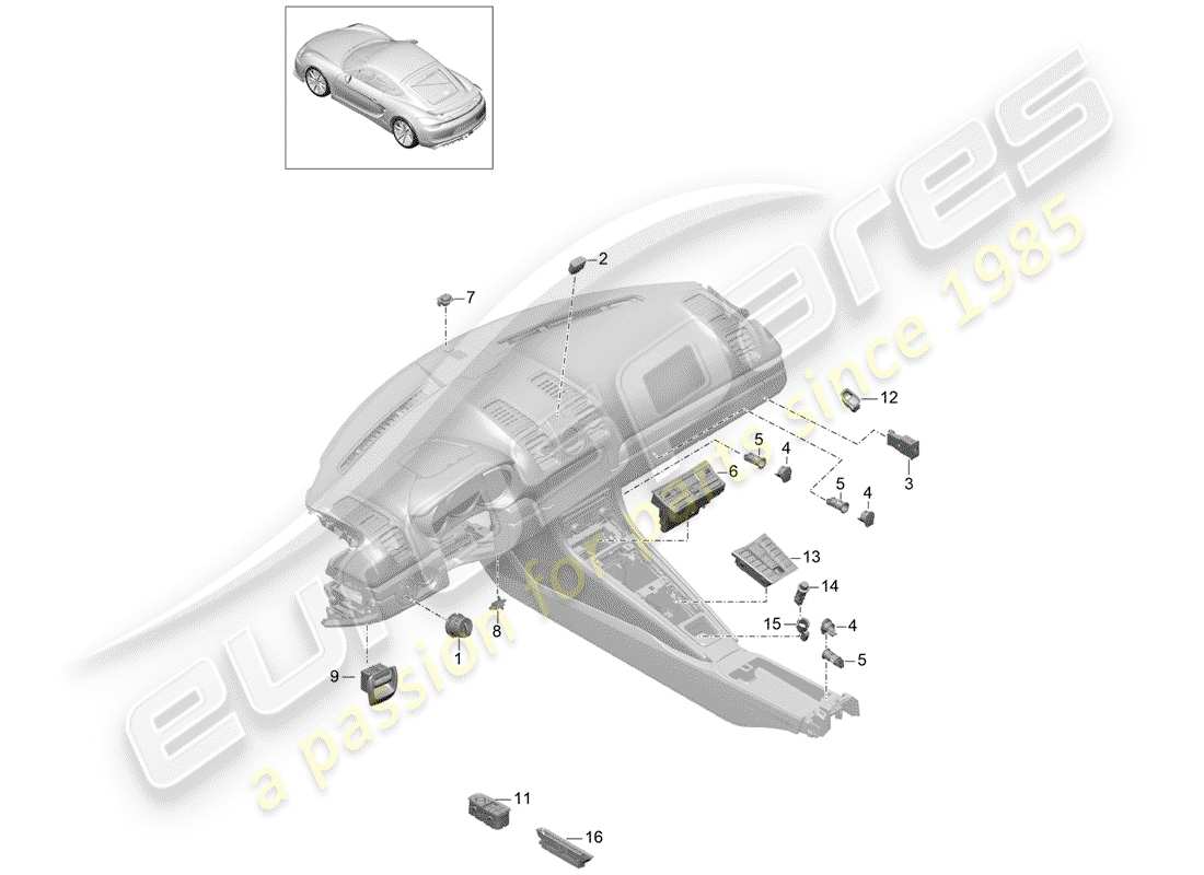 porsche 2016 (981 cayman gt4) diagramma delle parti dell'interruttore