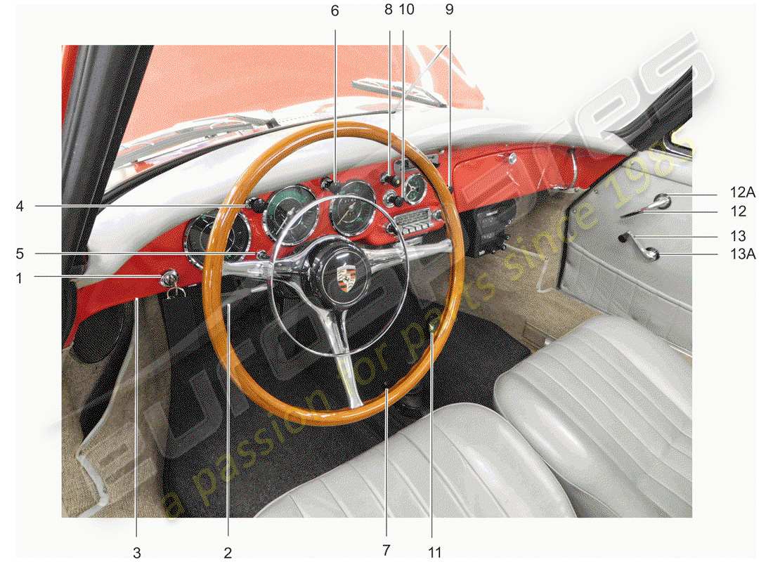 porsche 1965 (356b/356c) pulsante - imposta - interruttore diagramma delle parti