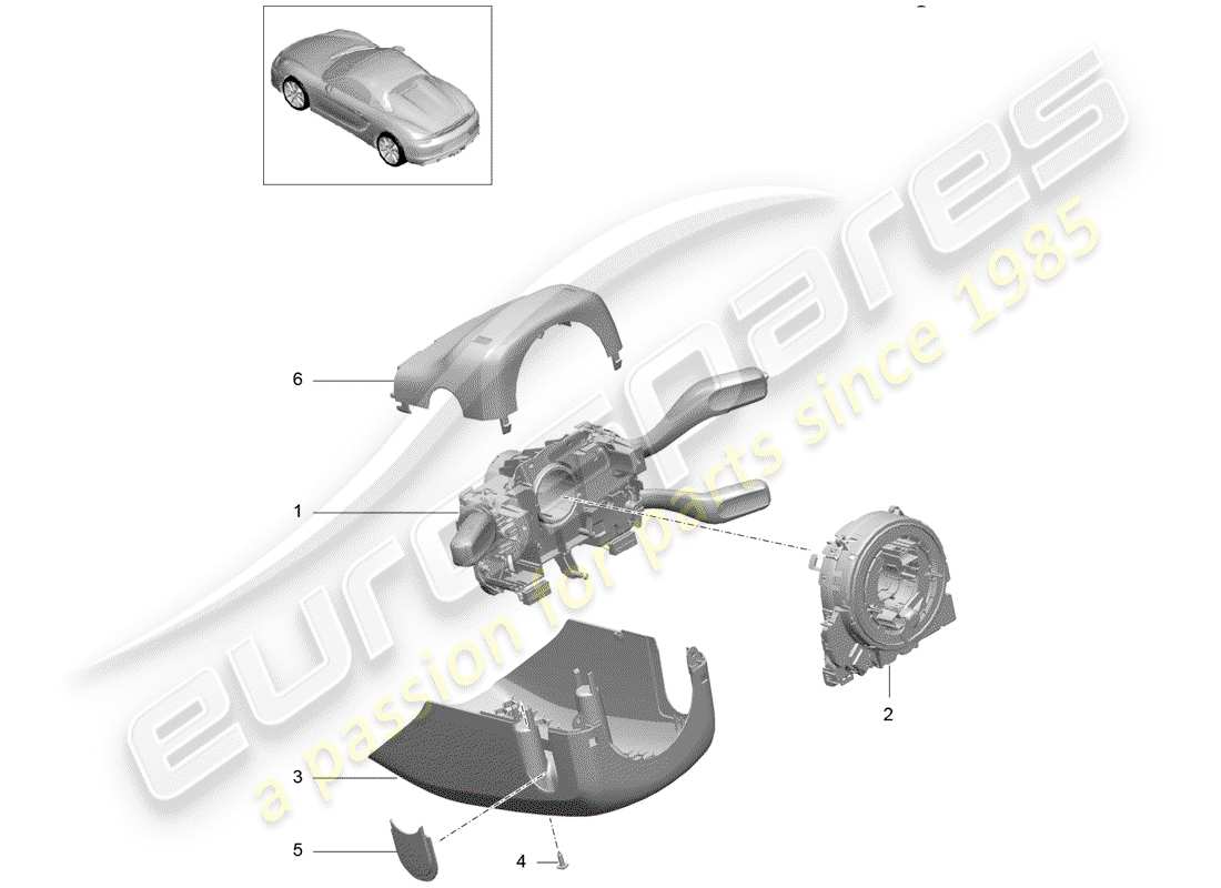 porsche 2016 (981 boxster spyder) interruttore piantone sterzo diagramma delle parti