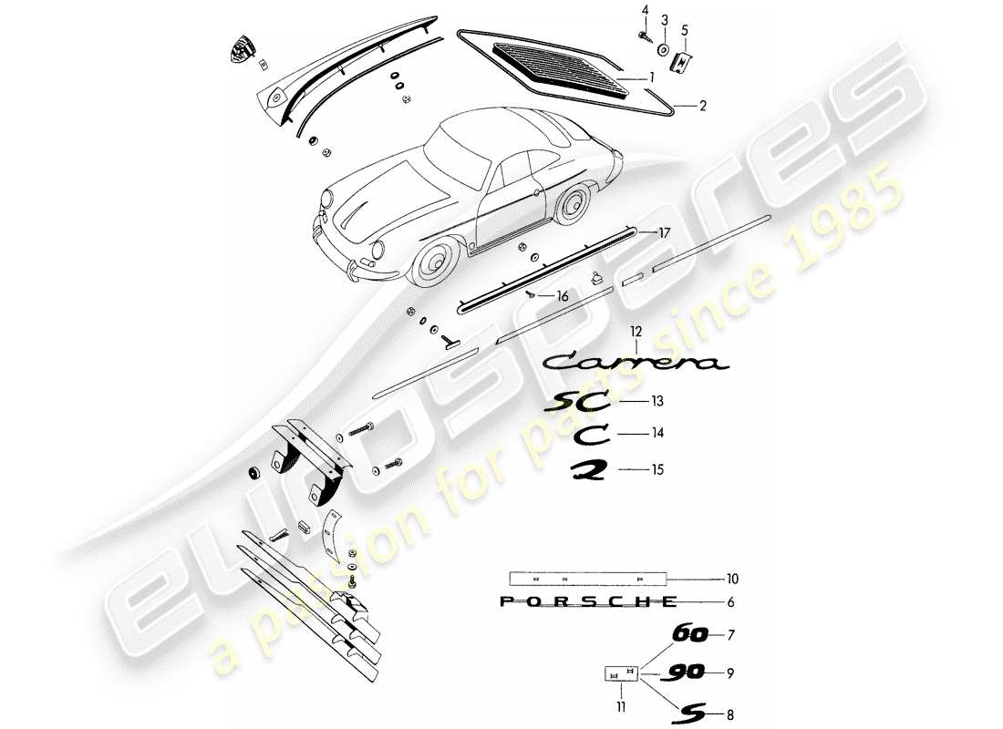 porsche 1963 (356b/356c) raccordi decorativi - - parti non elencate - vedi gruppo - 8/10/00 diagramma delle parti