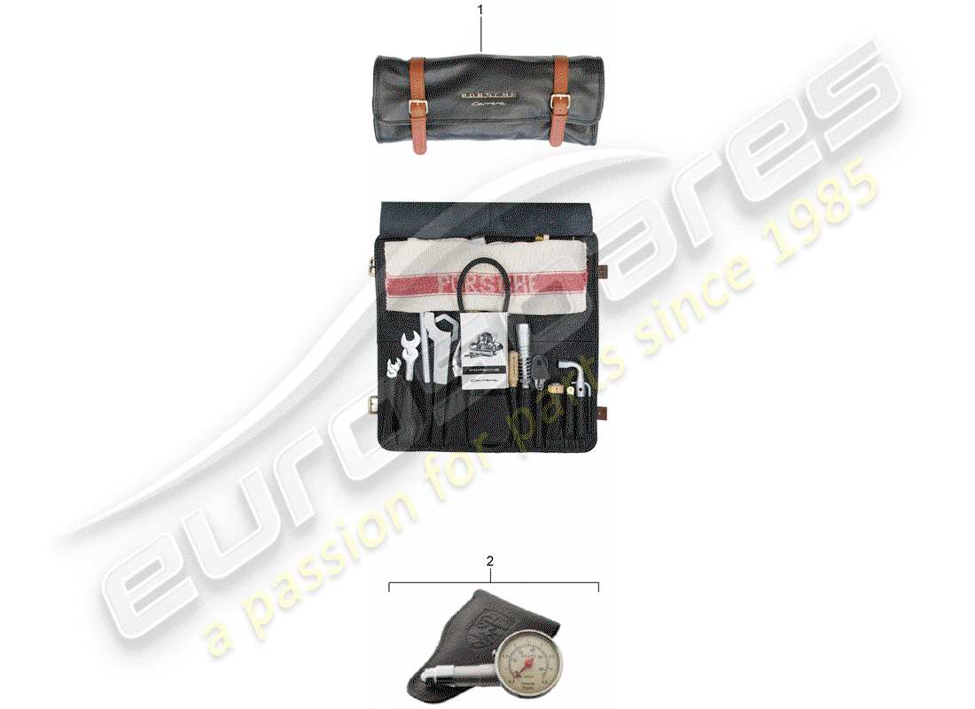 porsche 2012 (accessories) borsa degli attrezzi con attrezzi diagramma delle parti