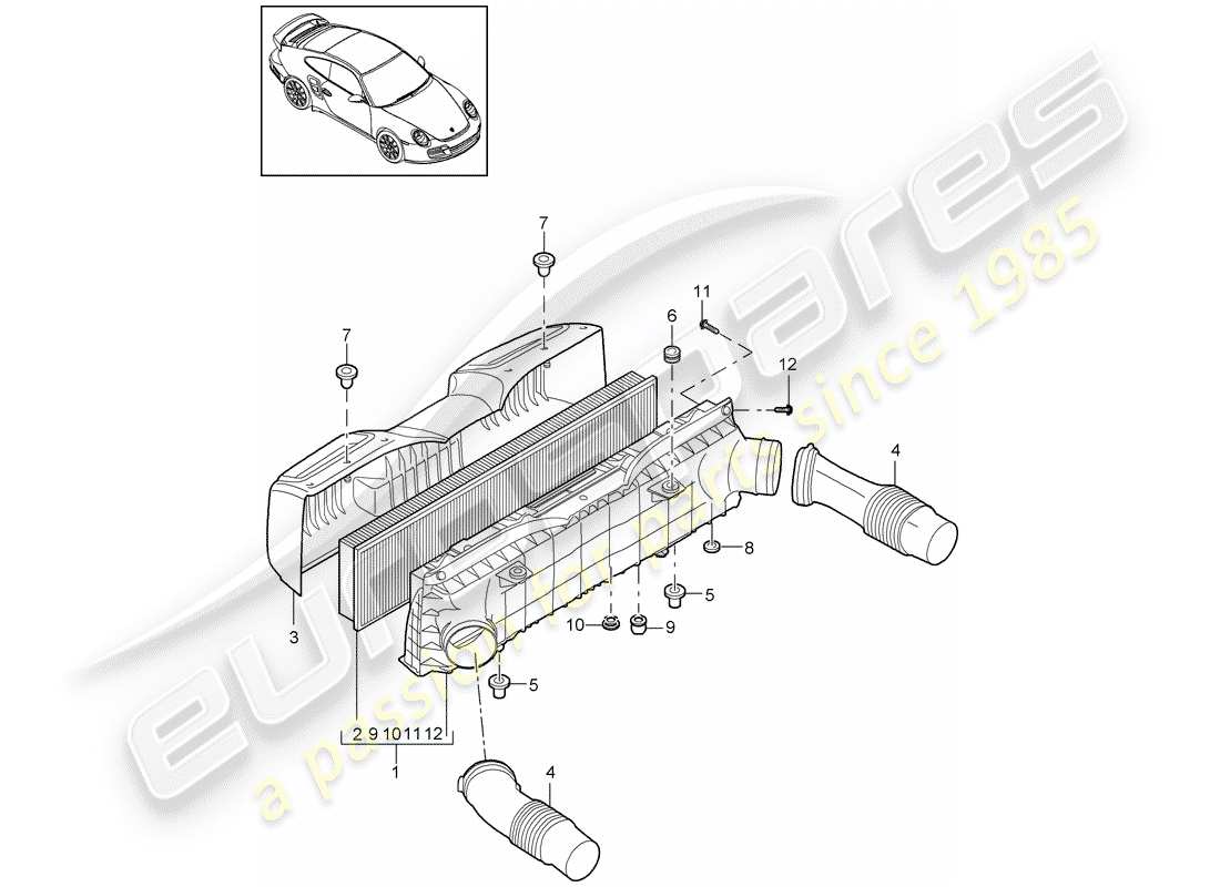 porsche 2013 (997-2 turbo / gt2 rs) diagramma delle parti del filtro dell'aria