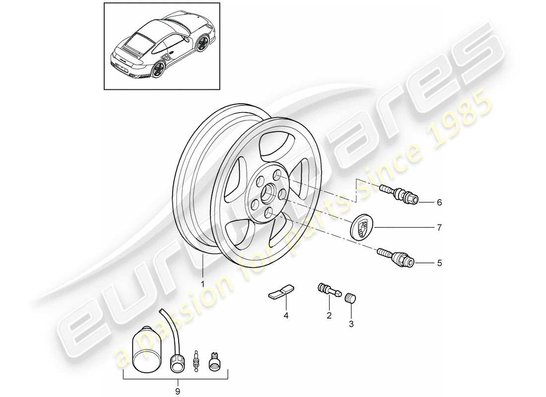 porsche 2013 (997-2 turbo / gt2 rs) ruote diagramma delle parti