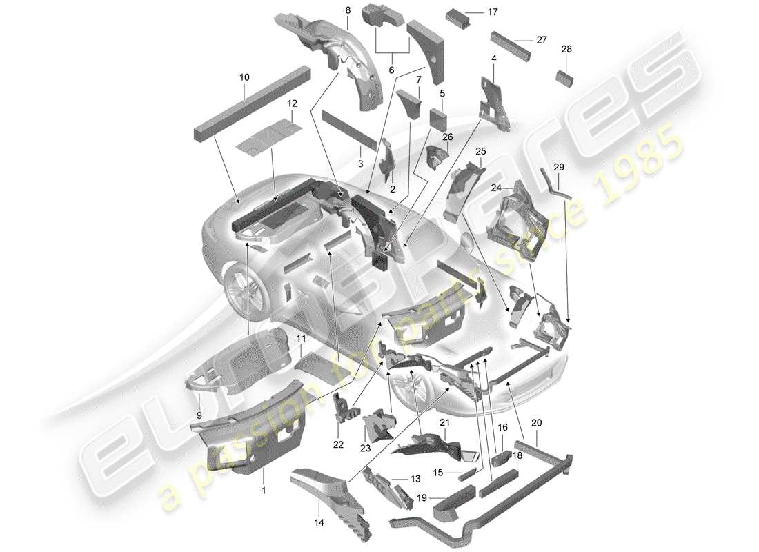porsche 991 gen. 2 (2020) schema delle parti della carrozzeria