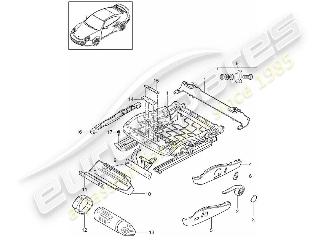 porsche 911 t/gt2rs (2013) telaio del sedile diagramma delle parti