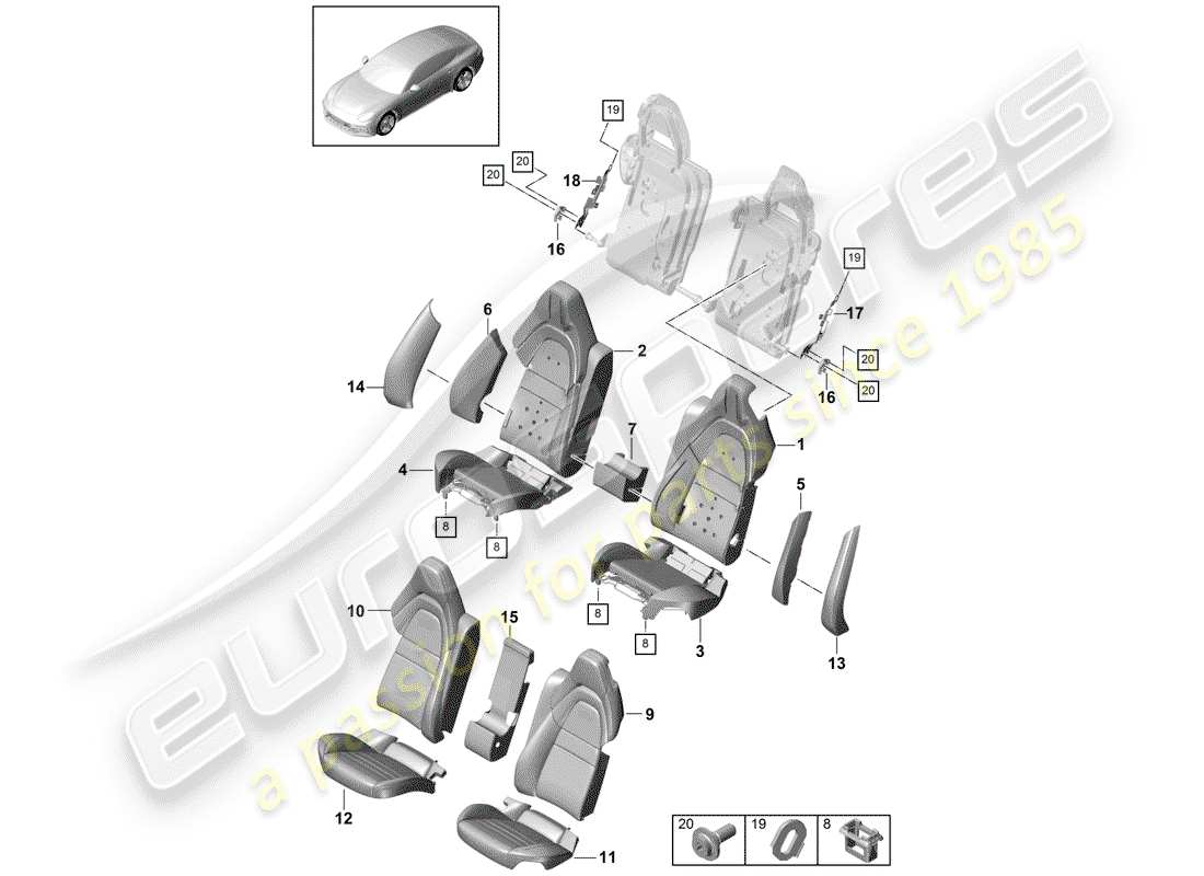 porsche 2017 (panamera 971-1) diagramma delle parti del sedile