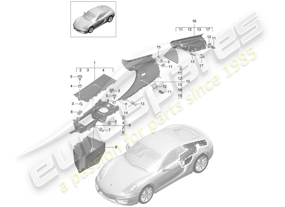 porsche 2014 (981 cayman) finiture diagramma delle parti