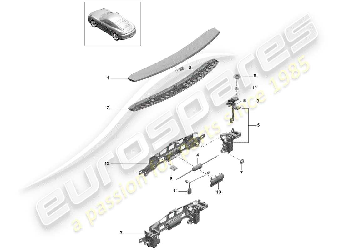 porsche 2014 (981 cayman) spoiler posteriore diagramma delle parti