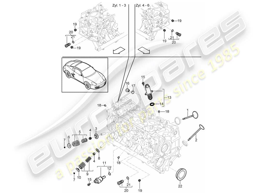 porsche 2010 (987 cayman) schema delle parti della testa cilindro
