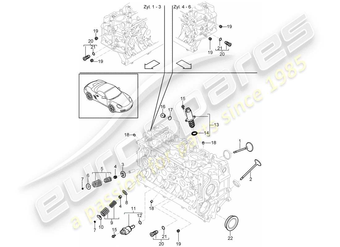 porsche 2010 (987 boxster) testata diagramma delle parti