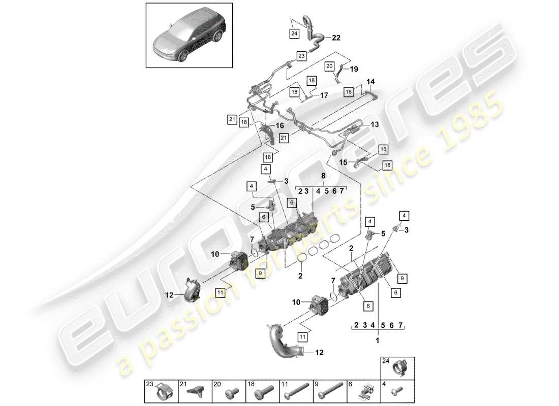 porsche 2019 (cayenne e3 9ya/9yb) tubo di aspirazione diagramma delle parti