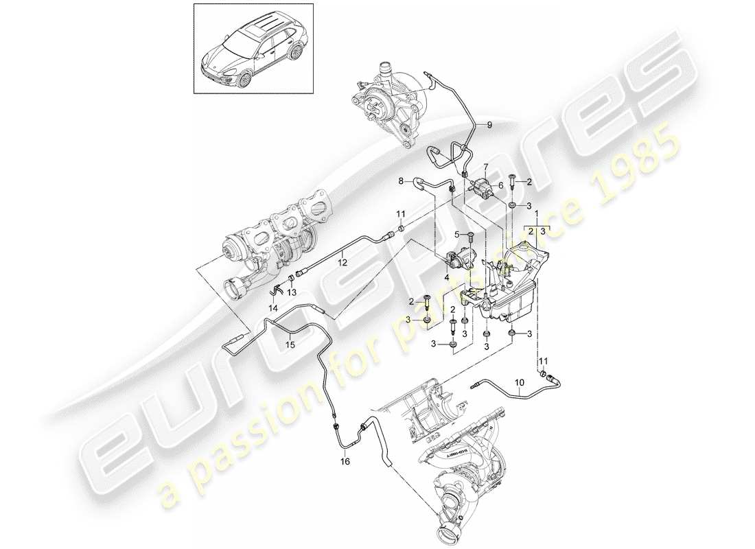 porsche 2014 (cayenne e2 92a) schema delle parti del serbatoio a vuoto