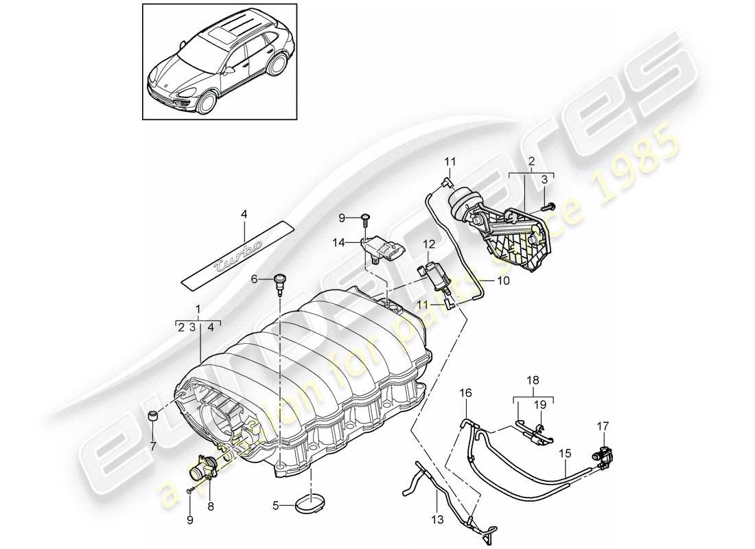 porsche 2014 (cayenne e2 92a) distributore aria aspirata schema delle parti