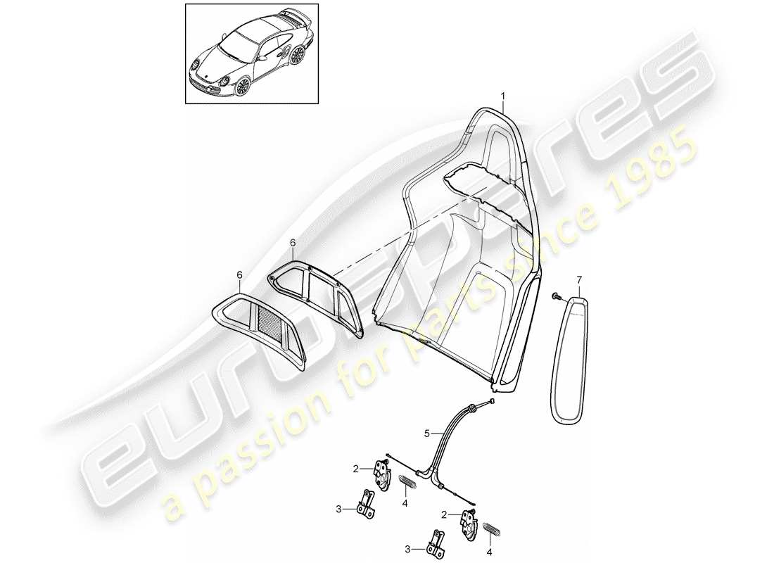 porsche 2013 (997-2 turbo / gt2 rs) guscio dello schienale schema delle parti