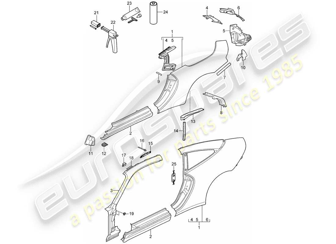 porsche 2011 (997-2) pannello laterale diagramma delle parti