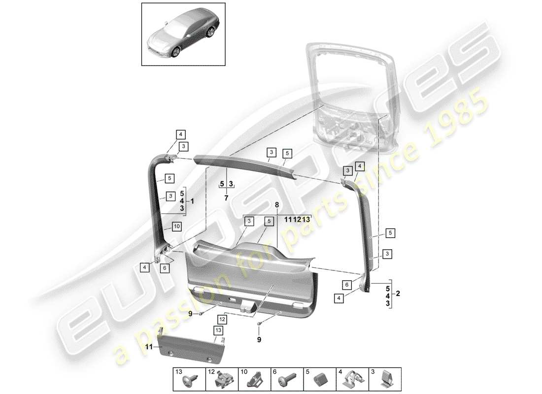 porsche 2018 (panamera 971-1) finiture diagramma delle parti