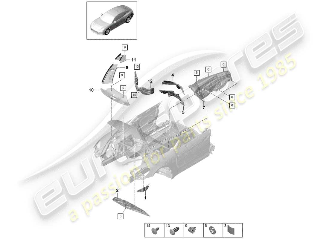 porsche 2017 (panamera 971-1) assorbitore acustico diagramma delle parti