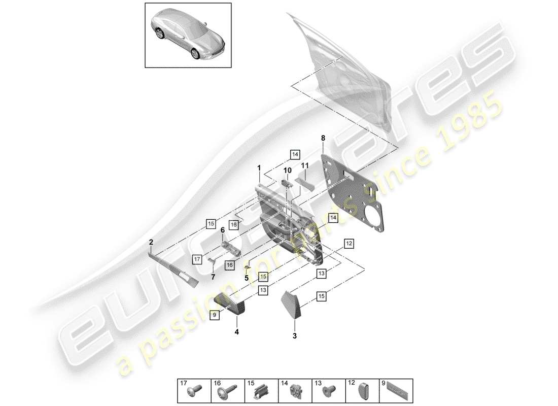 porsche 2017 (panamera 971-1) schema delle parti del pannello della porta