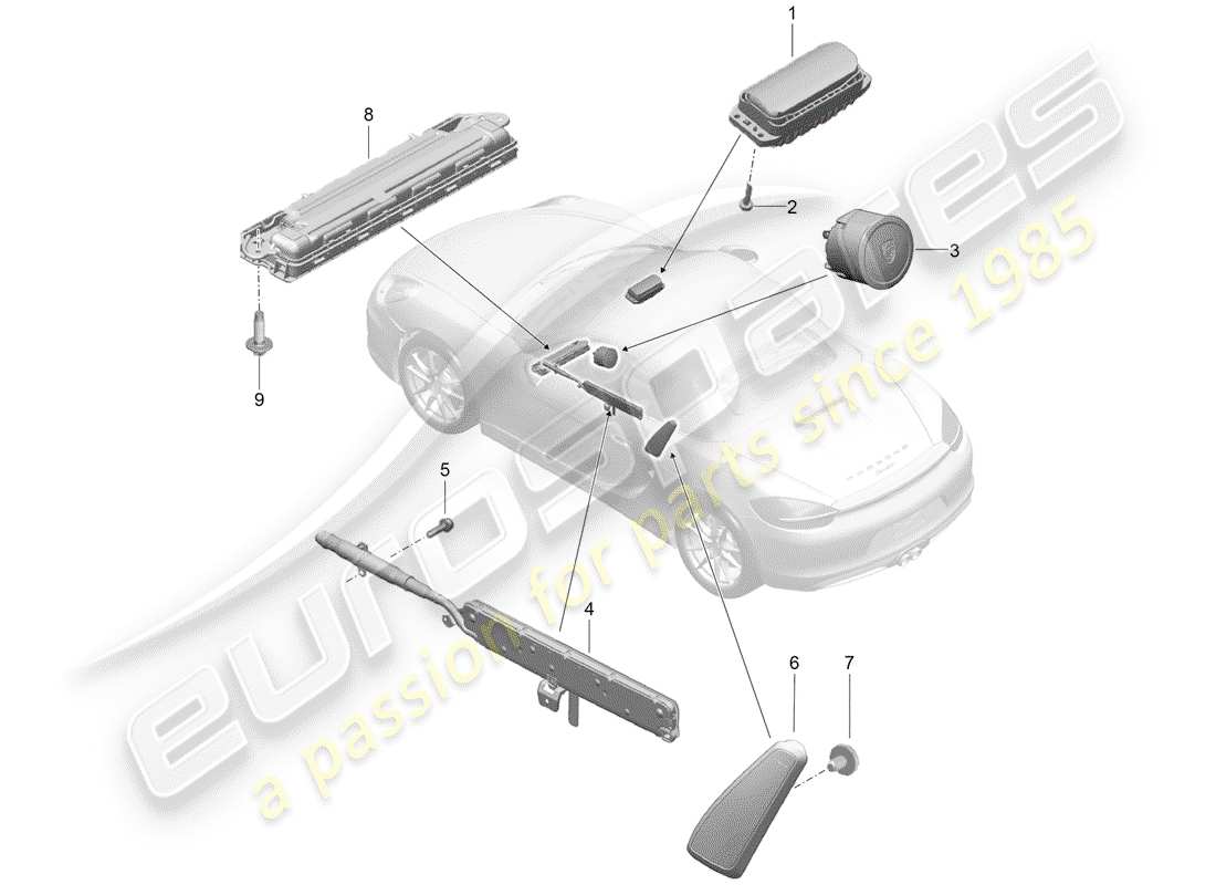 porsche 2020 (718 boxster) airbag diagramma delle parti