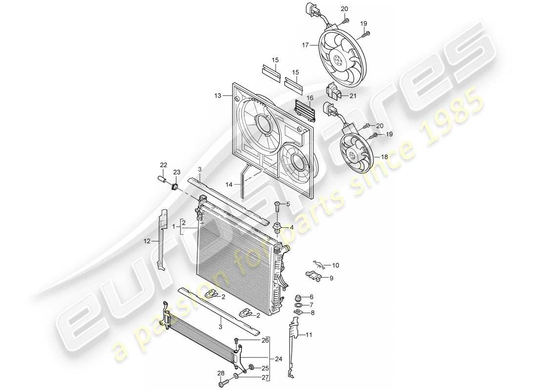porsche 2007 (cayenne e1 9pa) raffreddamento ad acqua 3 diagramma delle parti