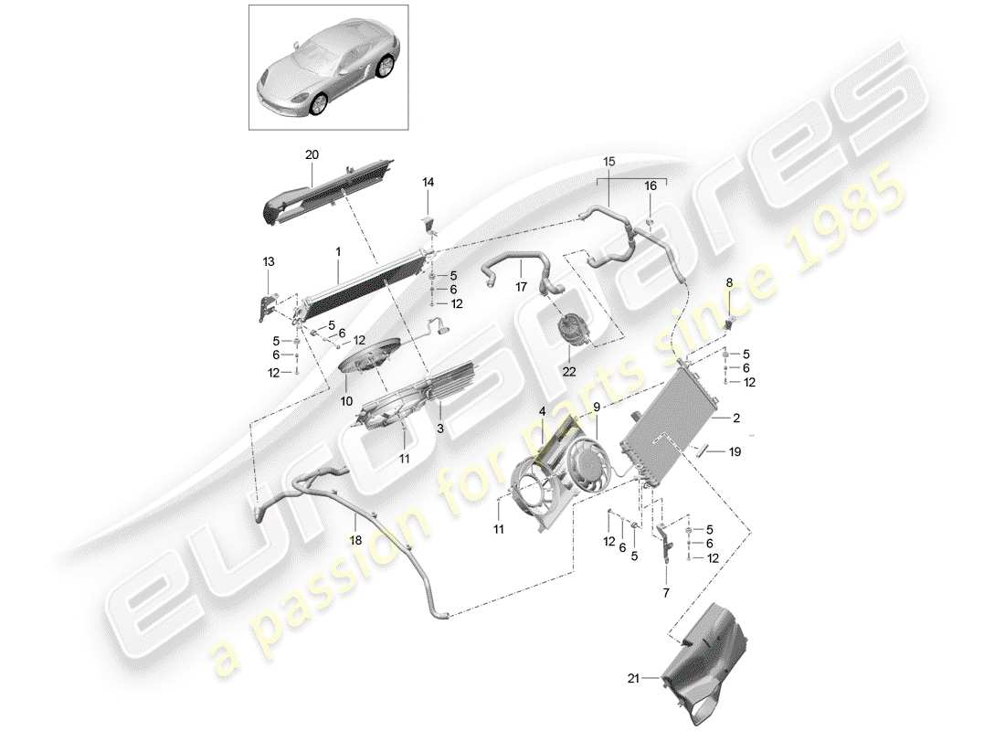 porsche 2017 (718 cayman) diagramma delle parti del raffreddamento ad acqua