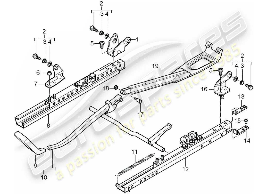 porsche 2003 (996 turbo / gt2) sedile sportivo - telaio del sedile senza altezza - regolazione schema delle parti